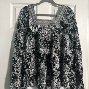 ONE WORLD Black and White Embellished Long Sleeve Blouse